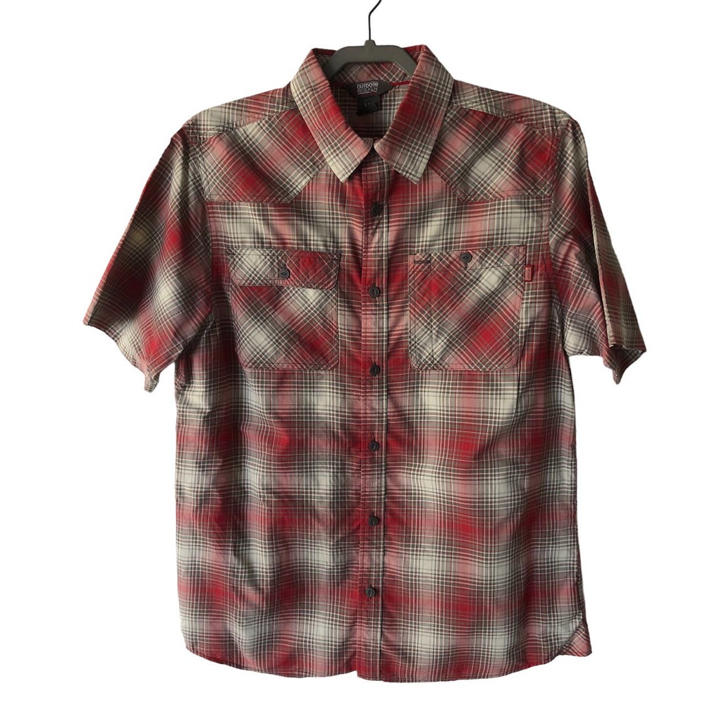 Outdoor Research Shirt Mens Large Short Sleeve Growler Plaid Lightweight